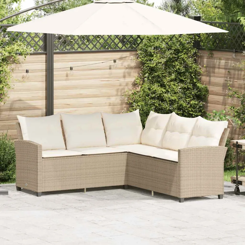 Loungebank met kussens L-vormig poly rattan beige vidaXL