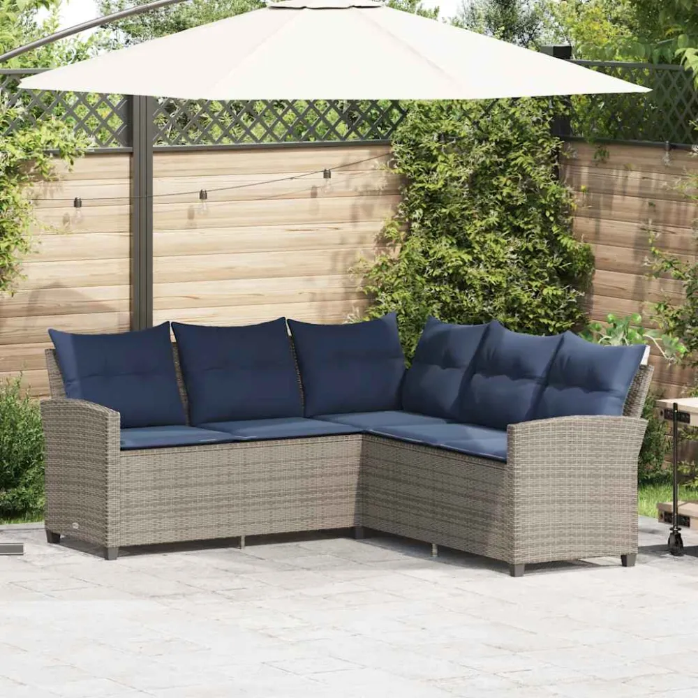 Loungebank met kussens L-vormig poly rattan grijs vidaXL