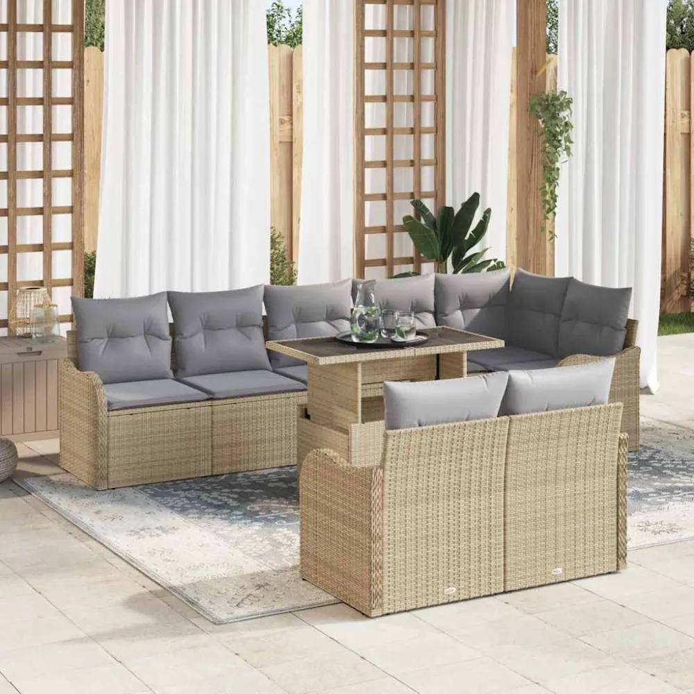 Loungebankset met kussen 9 pcs Beige Poly riet vidaXL
