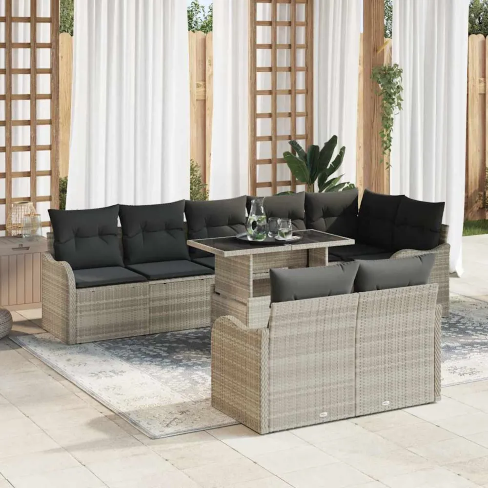 Loungebankset met kussen 9 pcs Lichtgrijs Poly riet vidaXL