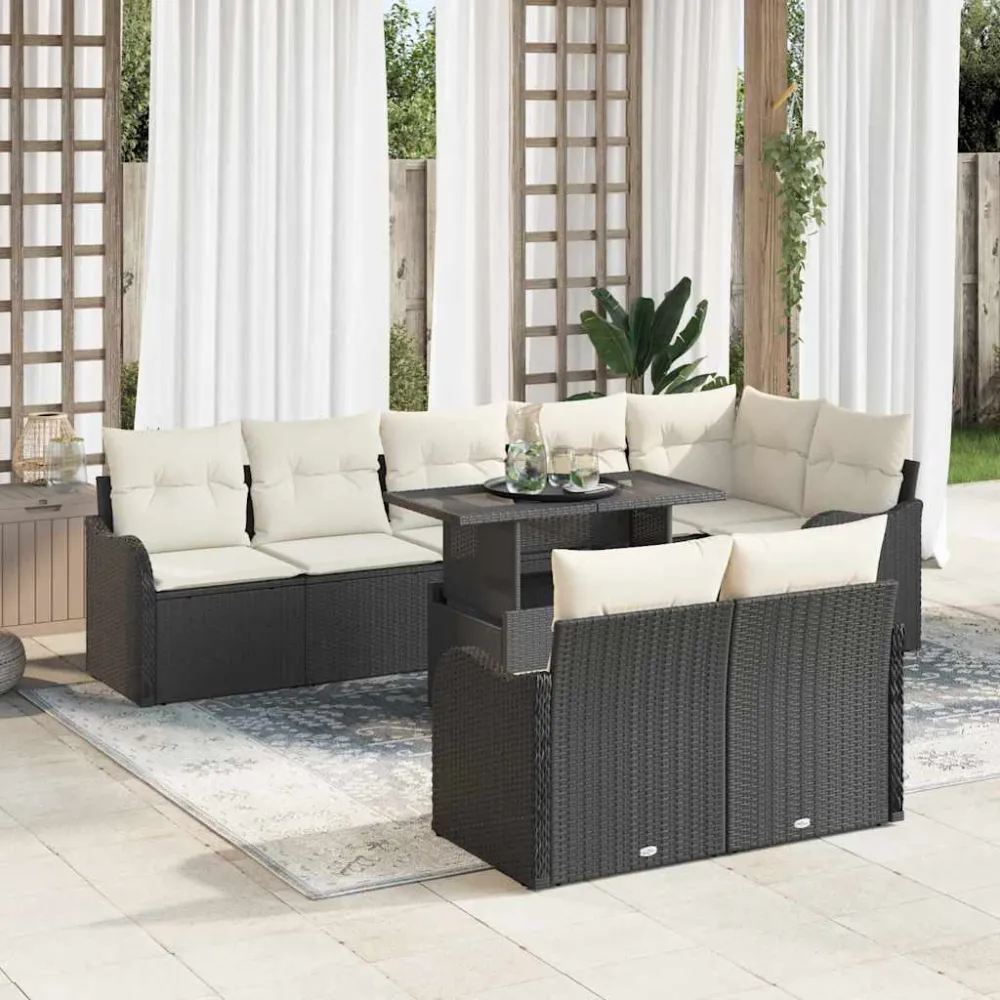 Loungebankset met kussen 9 pcs Zwart Poly riet vidaXL