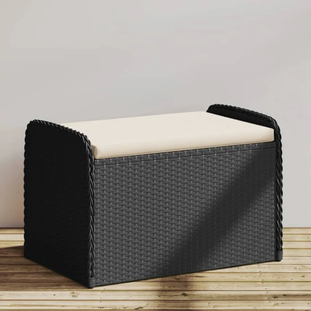 Opbergbankje met kussen 80x51x52 cm poly rattan zwart vidaXL