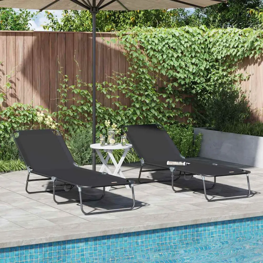 Opvouwbare zonnebed 2 pcs Zwart 188 x 57 x 86,5 cm Polyester vidaXL