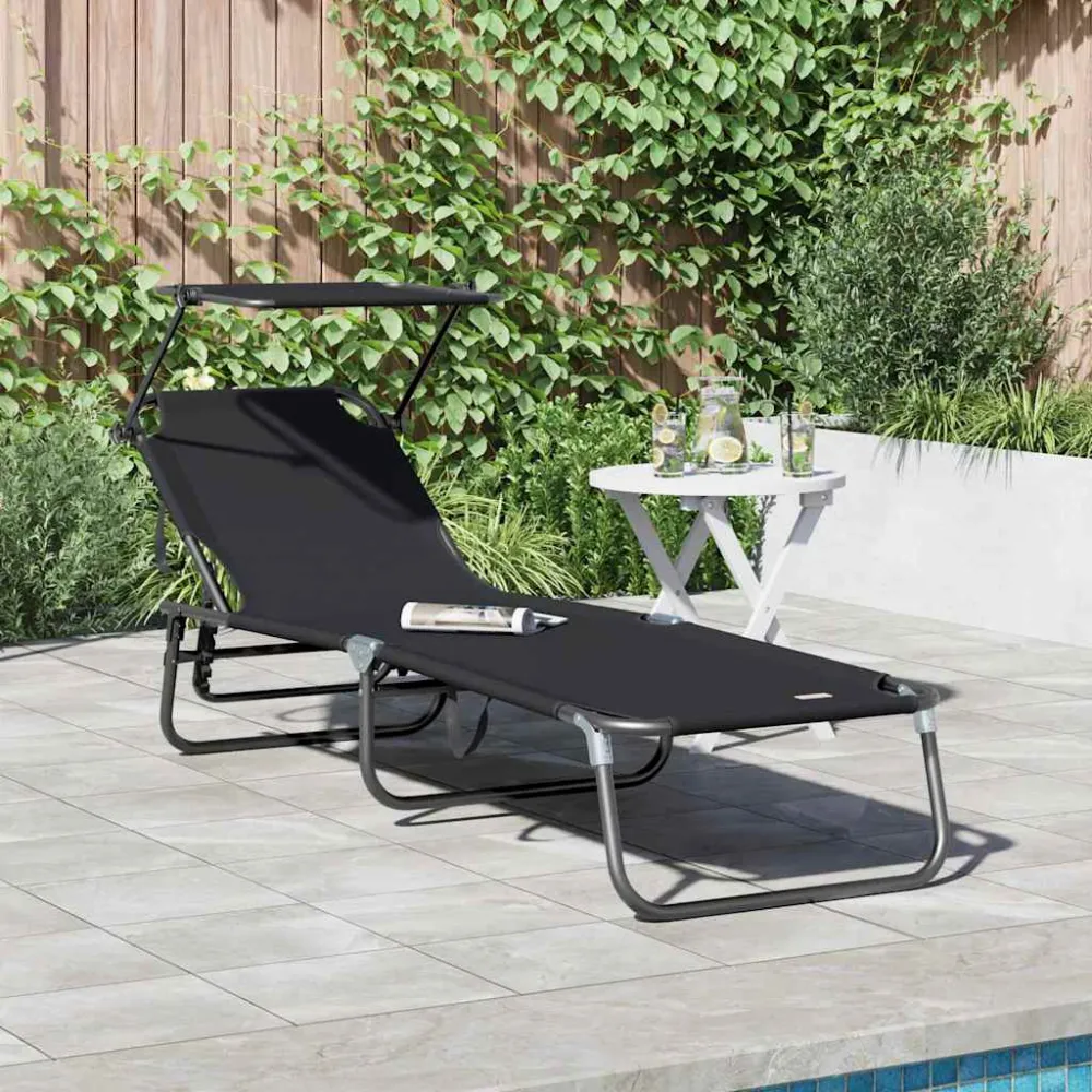 Opvouwbare zonnebed Zwart 190 x 57 x 81 cm oxford vidaXL