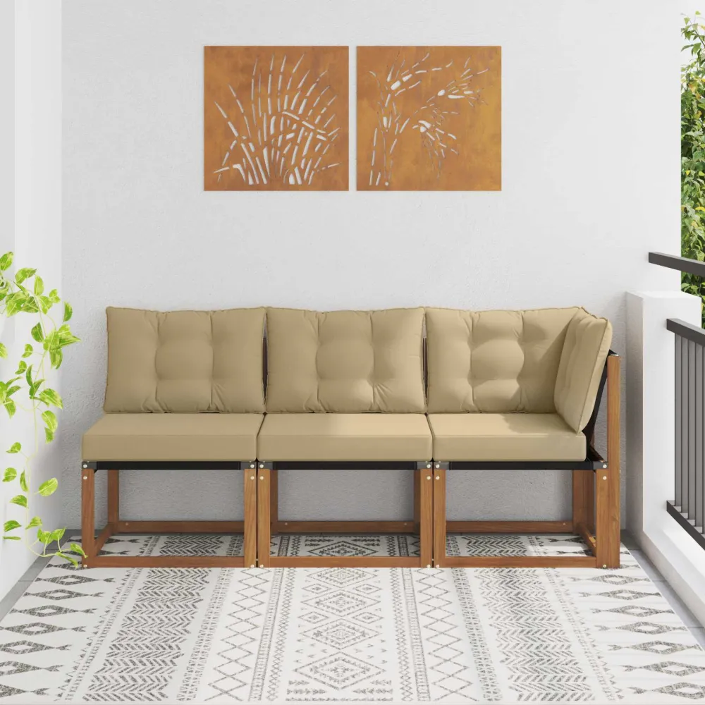 Outdoor Midden- en Hoeksalon met kussen 3 Stuk Naturel vidaXL