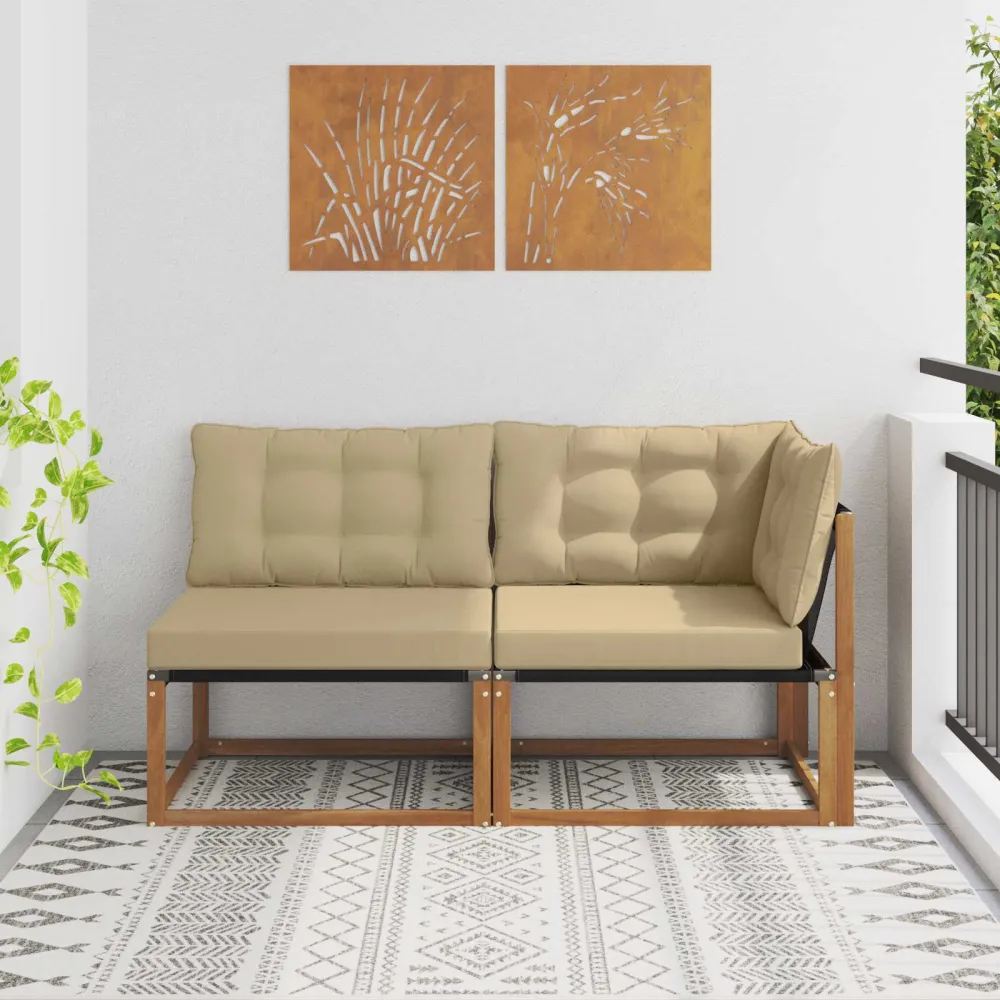 Outdoor Midden- en Hoeksalon met kussen 7 Stuk Naturel vidaXL
