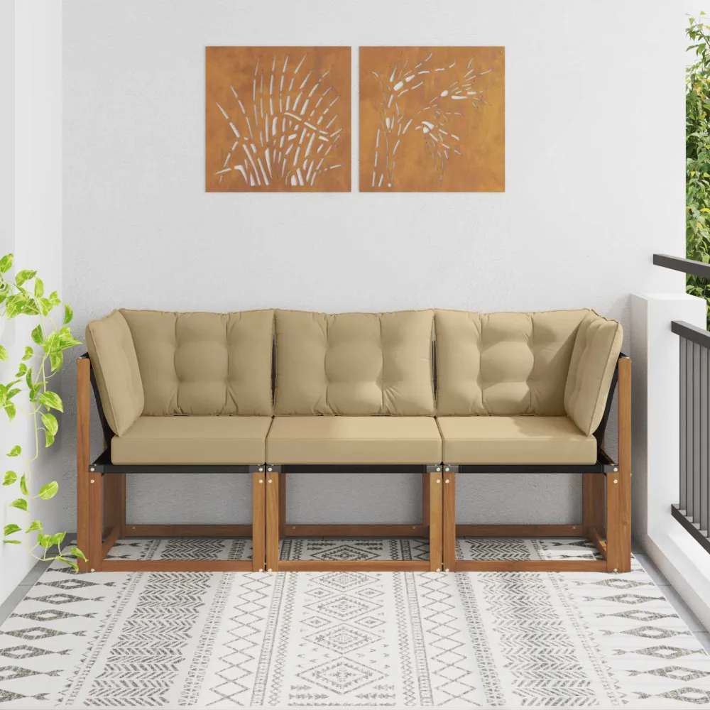 Outdoor Midden- en Hoeksalon met kussen 3 Stuk Naturel vidaXL