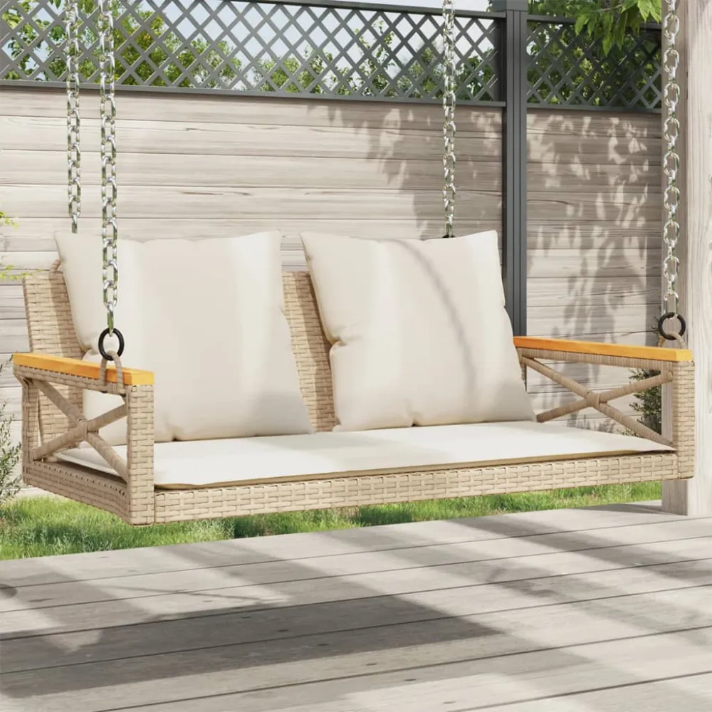 Schommelbank met kussens 109x62x40 cm poly rattan beige vidaXL