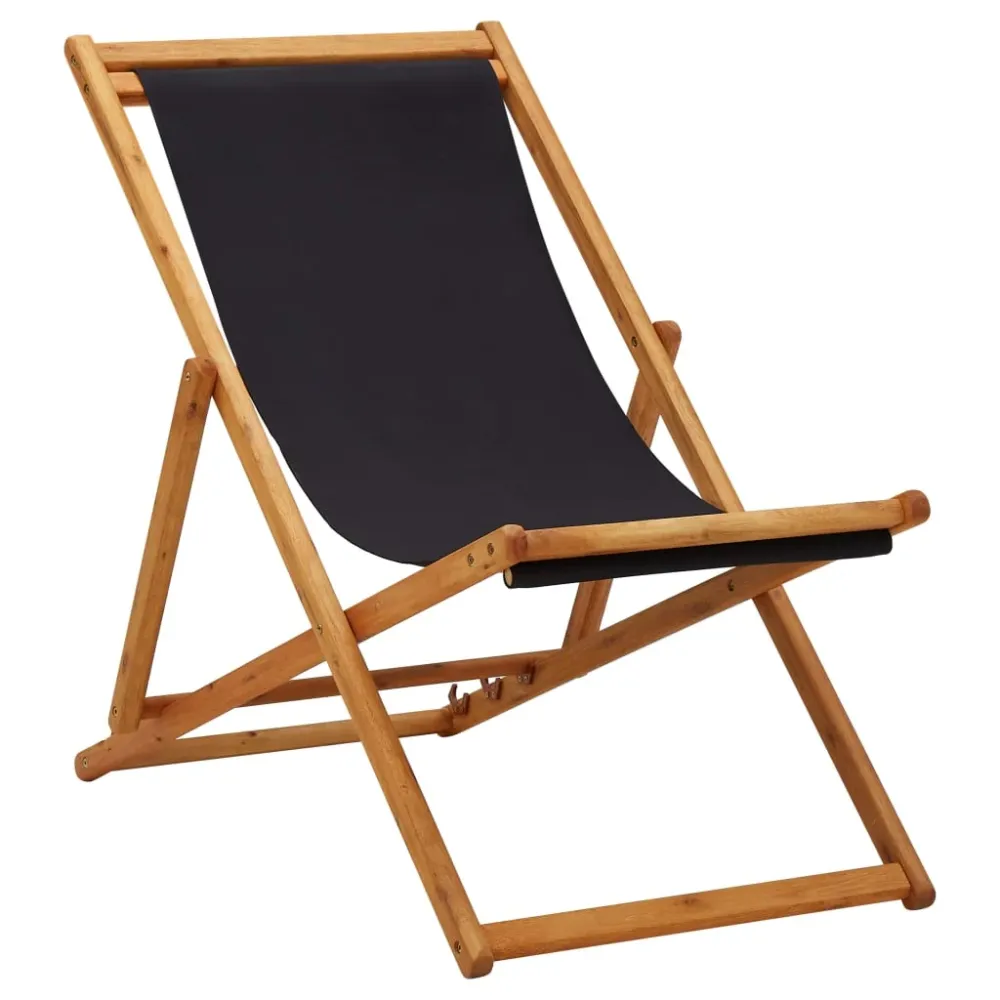 Strandstoel inklapbaar eucalyptushout en stof zwart vidaXL