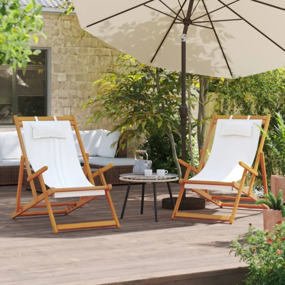 Strandstoelen 2 st inklapbaar stof crèmekleurig vidaXL