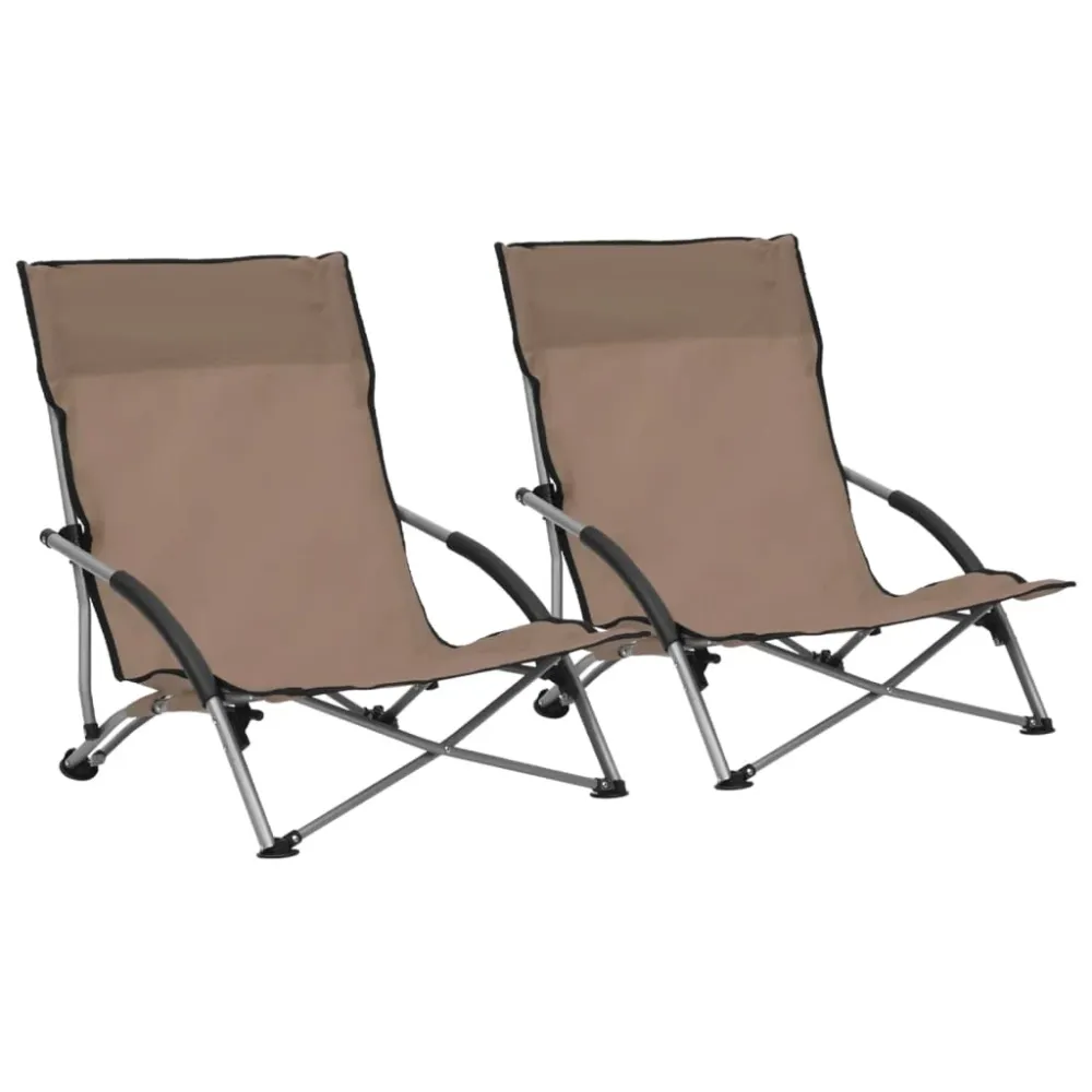 Strandstoelen 2 st inklapbaar stof taupe vidaXL