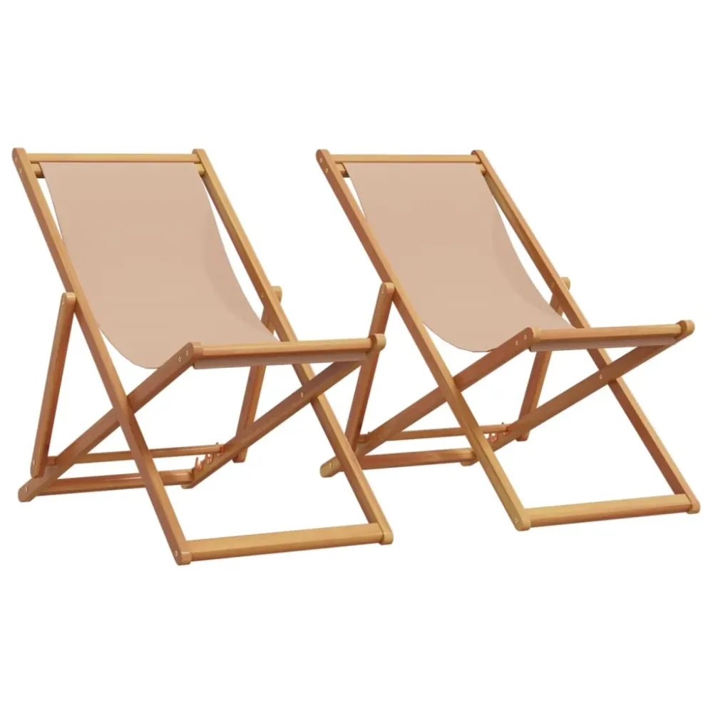 Strandstroelen 2 st inklapbaar stof en massief hout taupe vidaXL