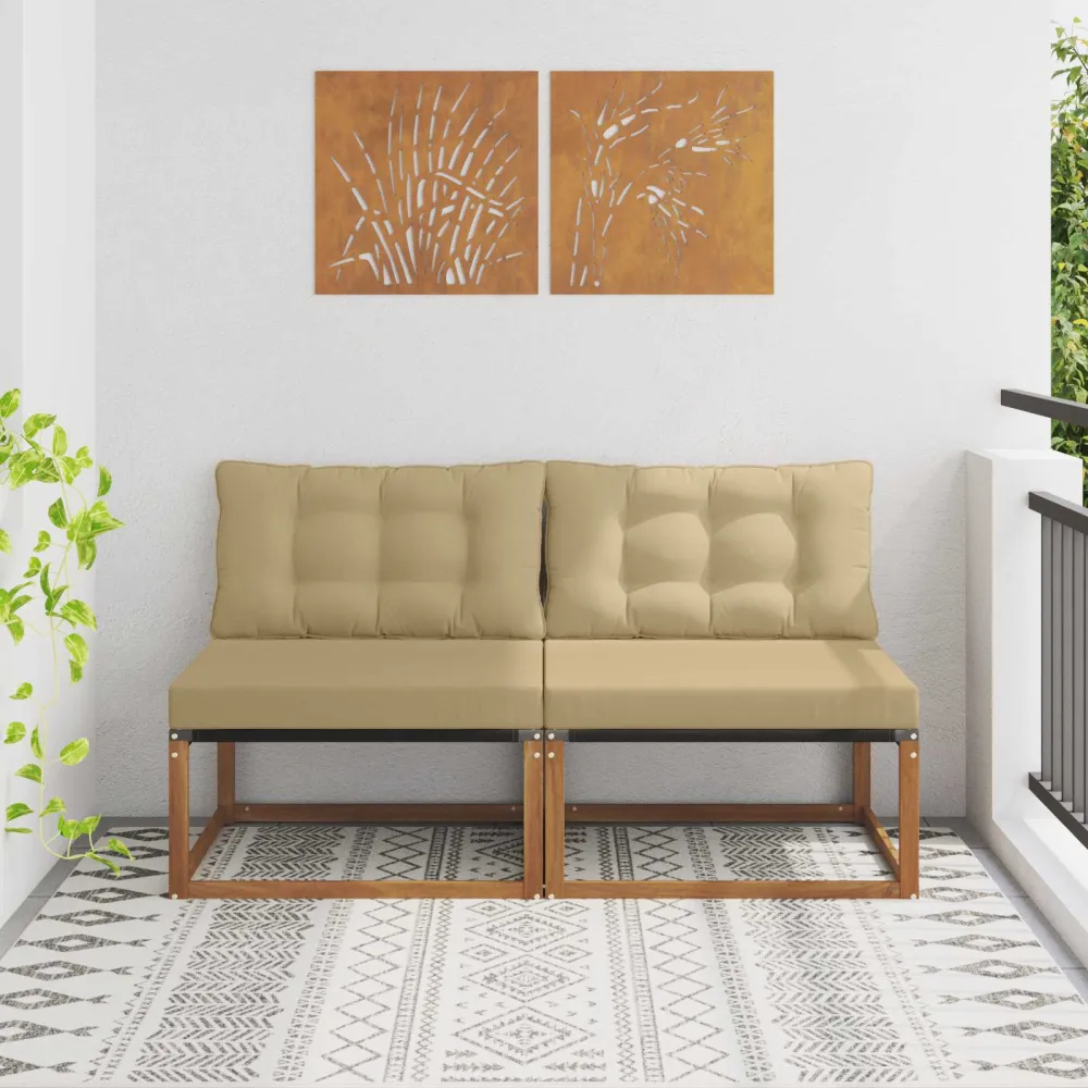 2 Stuk Buiten Midden Sofa Massief Acaciahout en Textilene vidaXL