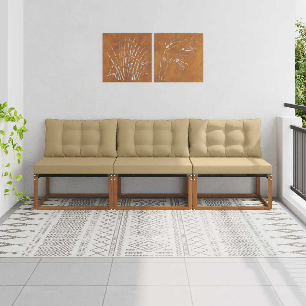 3 Stuk Buiten Midden Sofa Massief Acaciahout en Textilene vidaXL