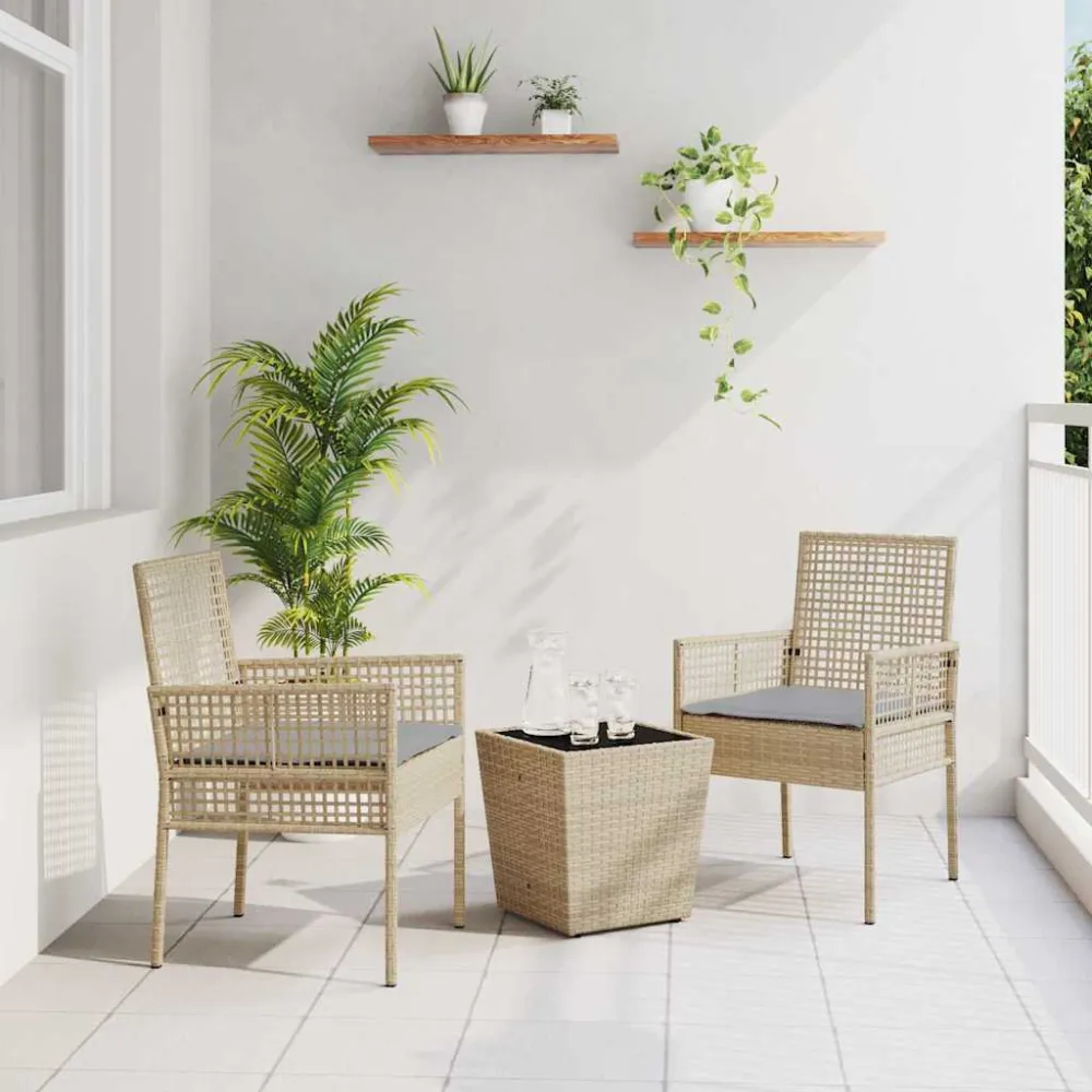 Tuin Bistro Set 3 pcs Beige poly rattan vidaXL