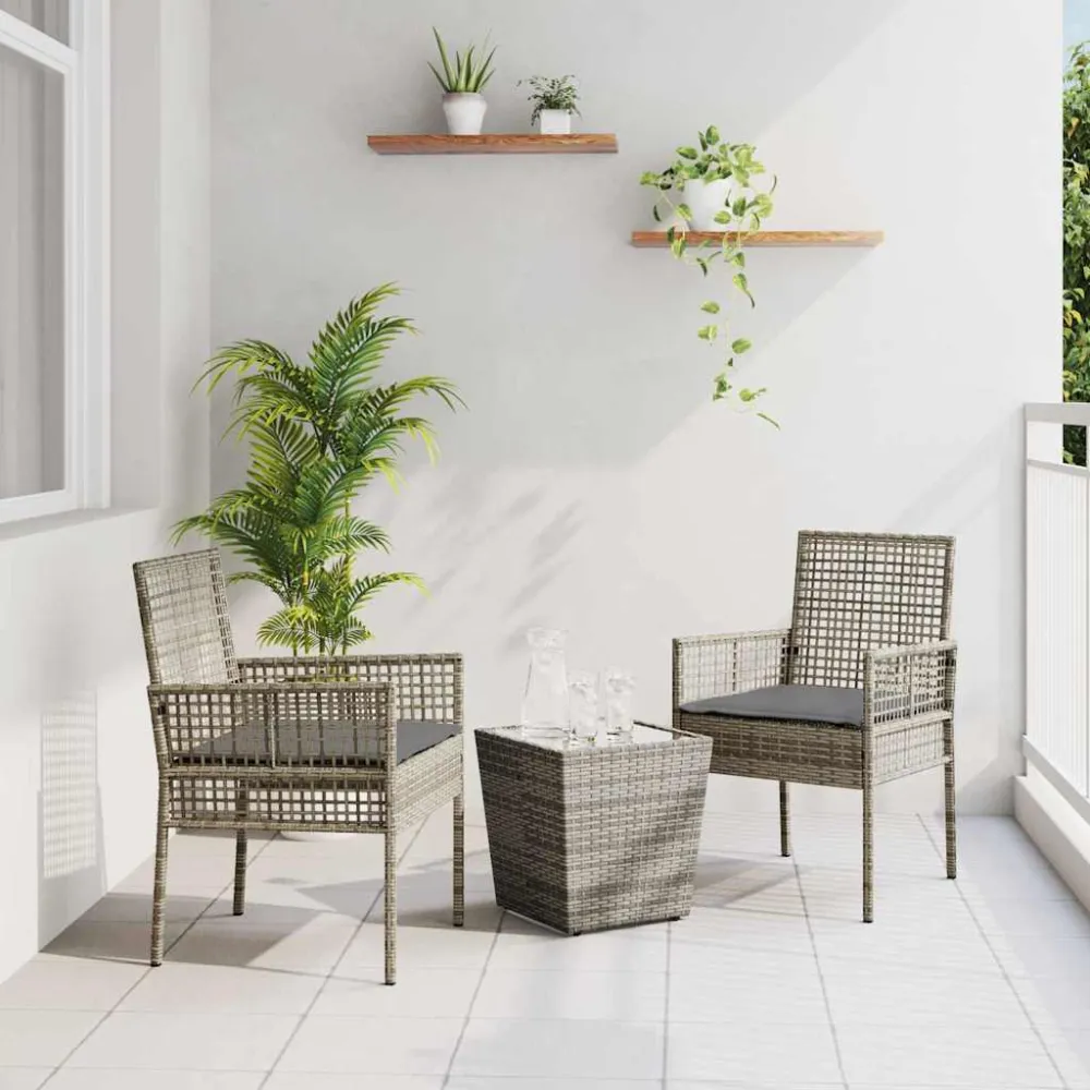 Tuin Bistro Set 3 pcs Grijs poly rattan vidaXL