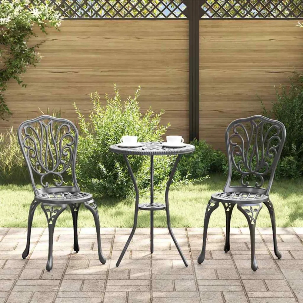 Tuin Bistro Set 3 pcs Zwart Aluminium vidaXL