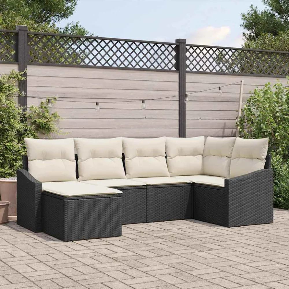 Tuin Eetset met kussen met opslag 6 pcs Zwart en Crème vidaXL