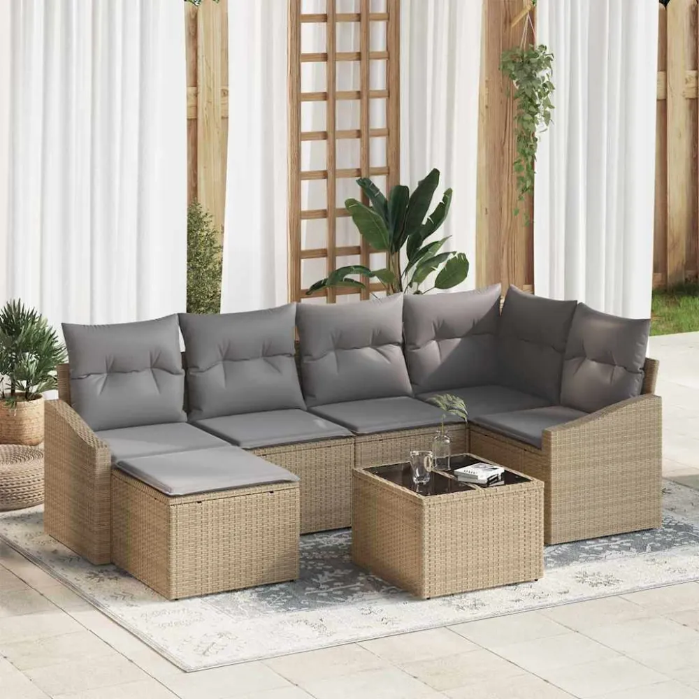 Tuin Eetset met kussen met opslag 7 pcs Beige en Licht Grijs vidaXL