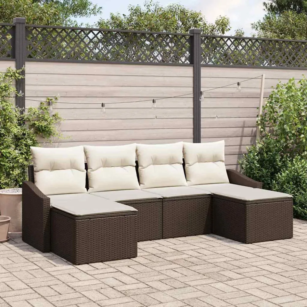 Tuin Eetset met kussen met opslag 6 pcs Bruin en Crème vidaXL