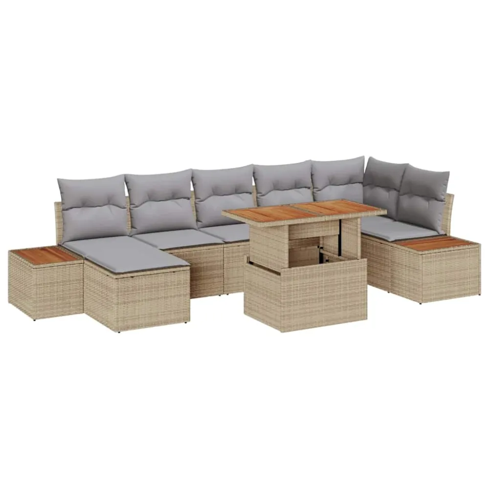 Tuin Eetset met kussen 8 pcs Beige en Grijs vidaXL