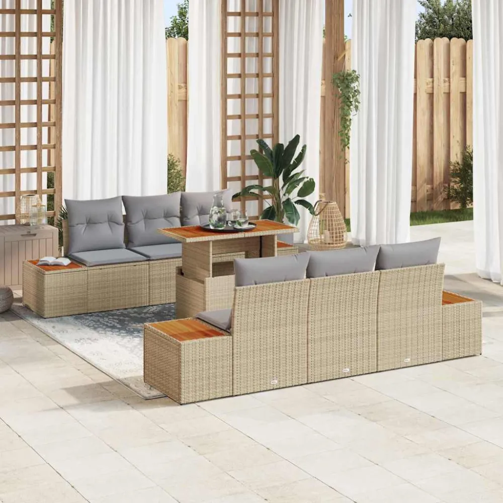 Tuin Eetset met kussen 7 pcs Beige en Grijs vidaXL
