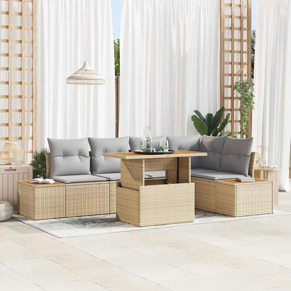 Tuin Eetset met kussen 6 pcs Beige en Grijs vidaXL