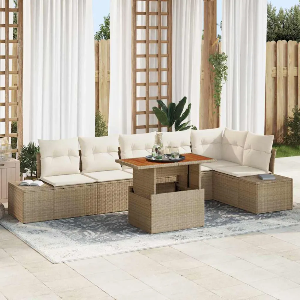 Tuin Eetset met kussen 7 pcs Beige en Crème vidaXL