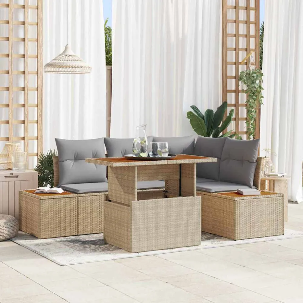 Tuin Eetset met kussen 5 pcs Beige en Grijs vidaXL