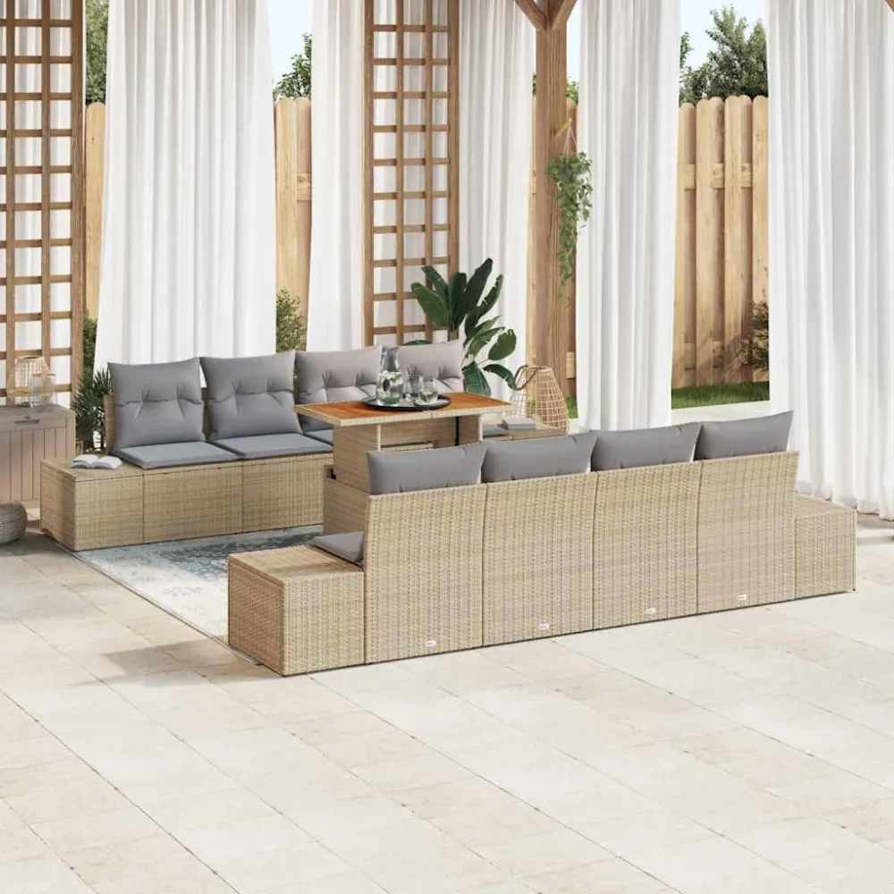 Tuin Eetset met kussen 9 pcs Beige en Grijs vidaXL