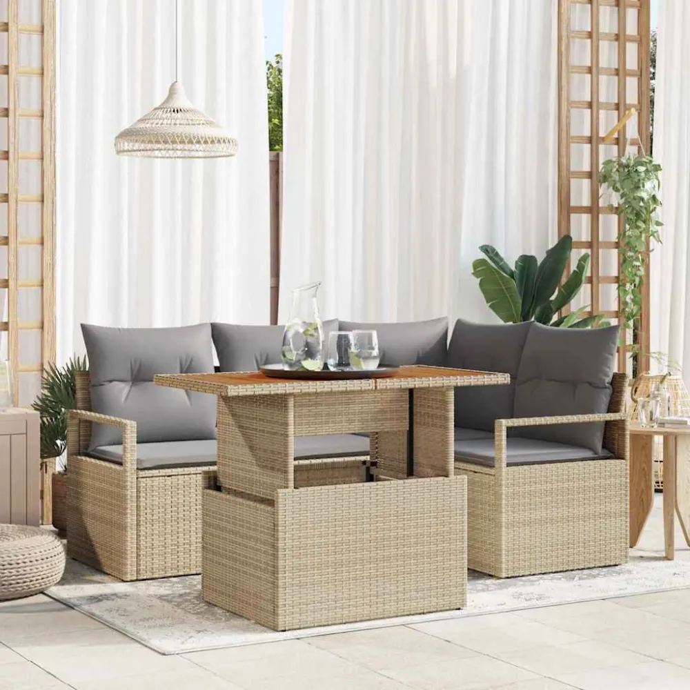 Tuin Eetset met kussen 5 pcs Beige en Grijs vidaXL
