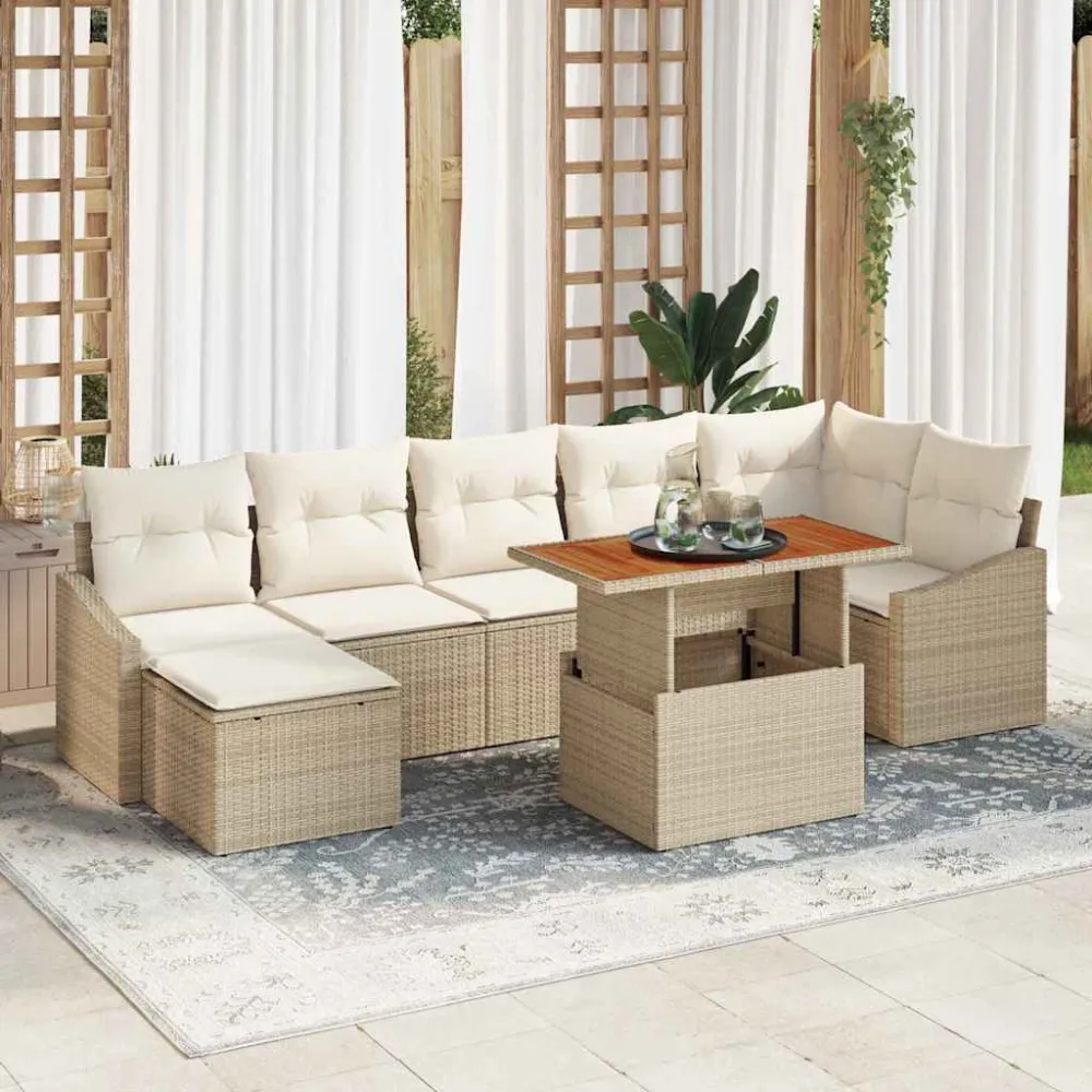 Tuin Eetset met kussen 8 pcs Beige en Crème vidaXL