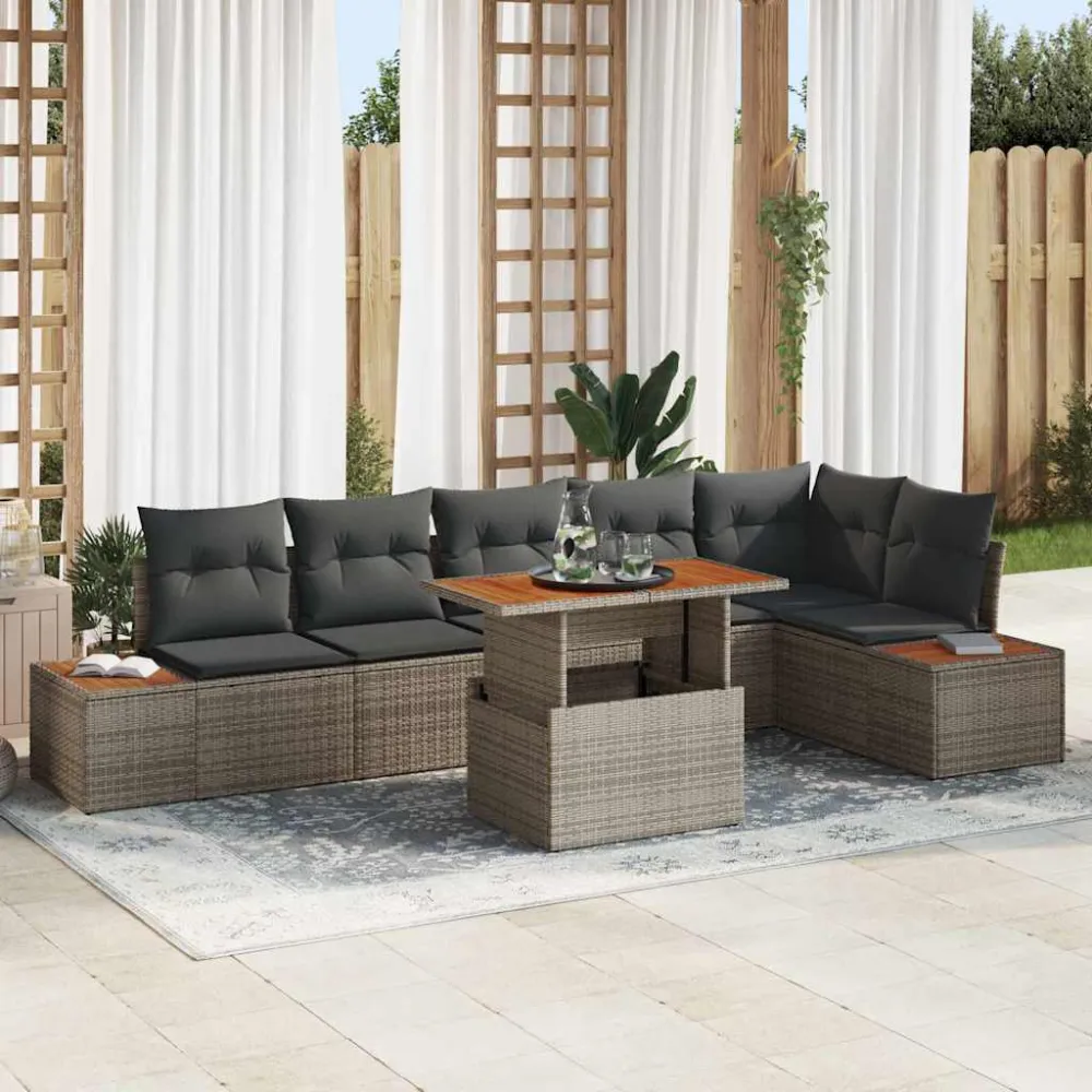 Tuin Eetset met kussen 7 pcs Grijs en Bruin vidaXL