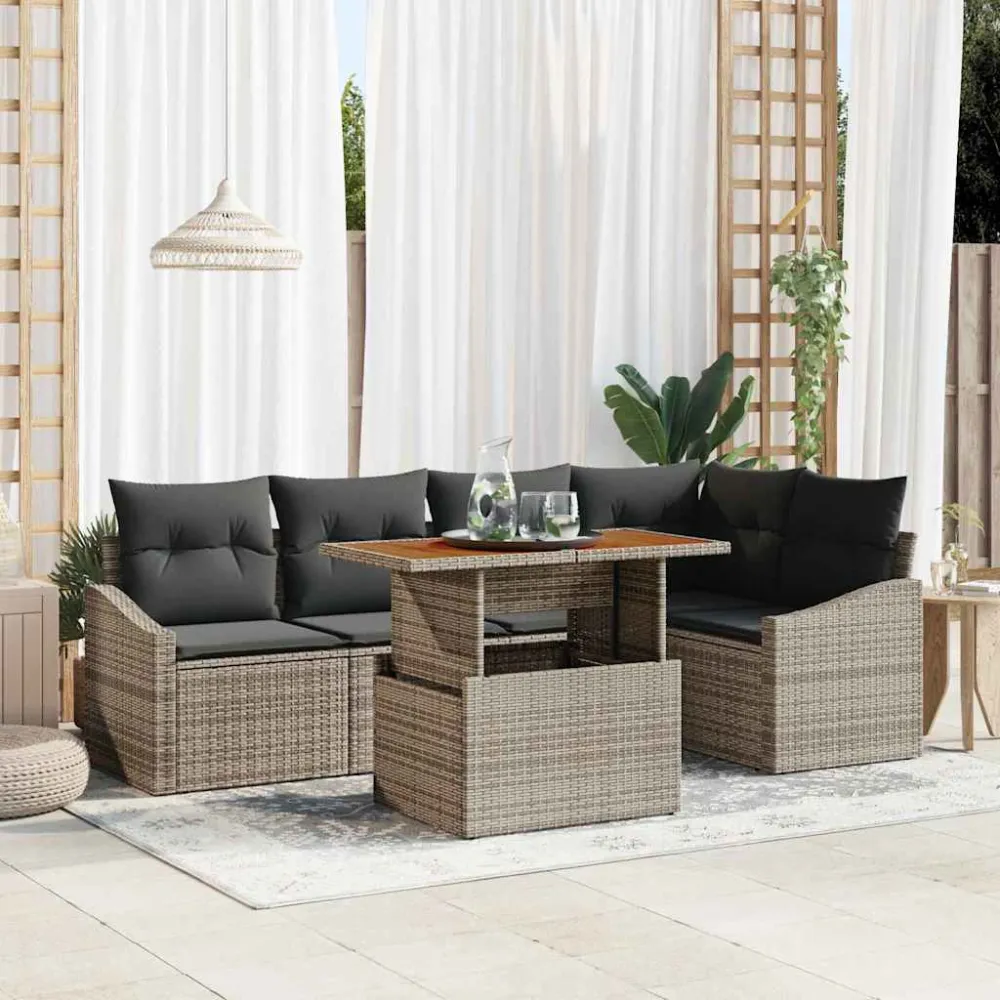 Tuin Eetset met kussen 6 pcs Grijs en Bruin vidaXL
