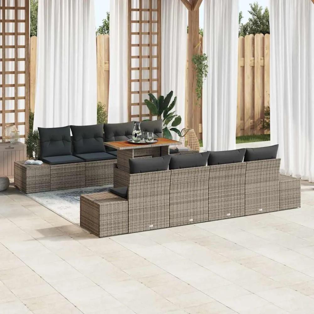 Tuin Eetset met kussen 9 pcs Grijs en Bruin vidaXL