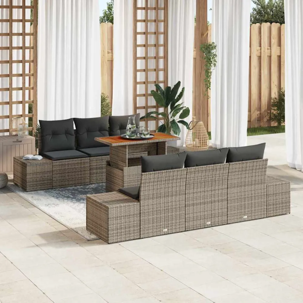 Tuin Eetset met kussen 7 pcs Grijs en Bruin vidaXL