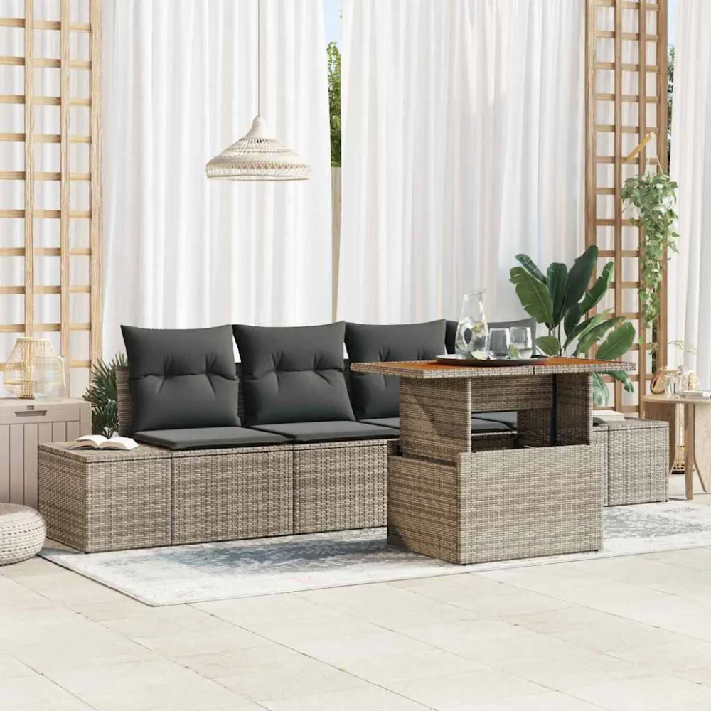 Tuin Eetset met kussen 5 pcs Grijs en Bruin vidaXL