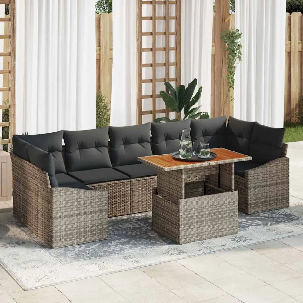 Tuin Eetset met kussen 8 pcs Grijs en Bruin vidaXL