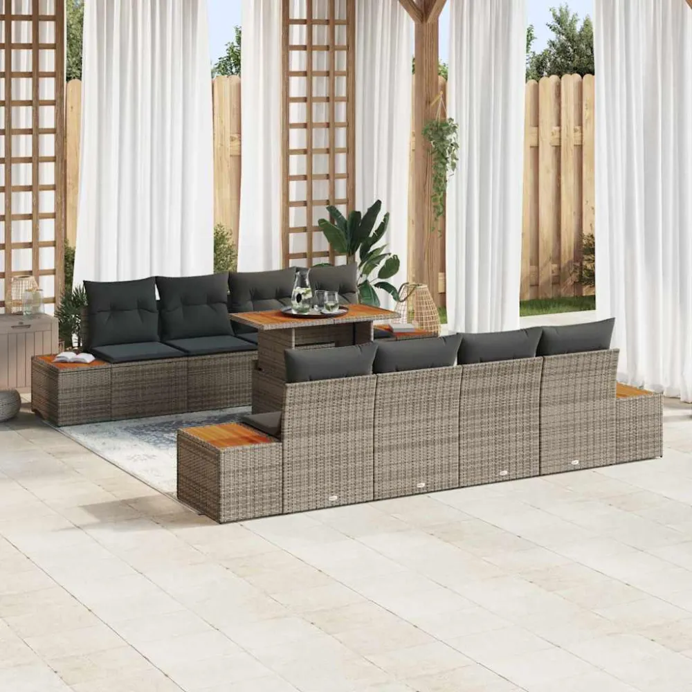 Tuin Eetset met kussen 9 pcs Grijs en Bruin vidaXL