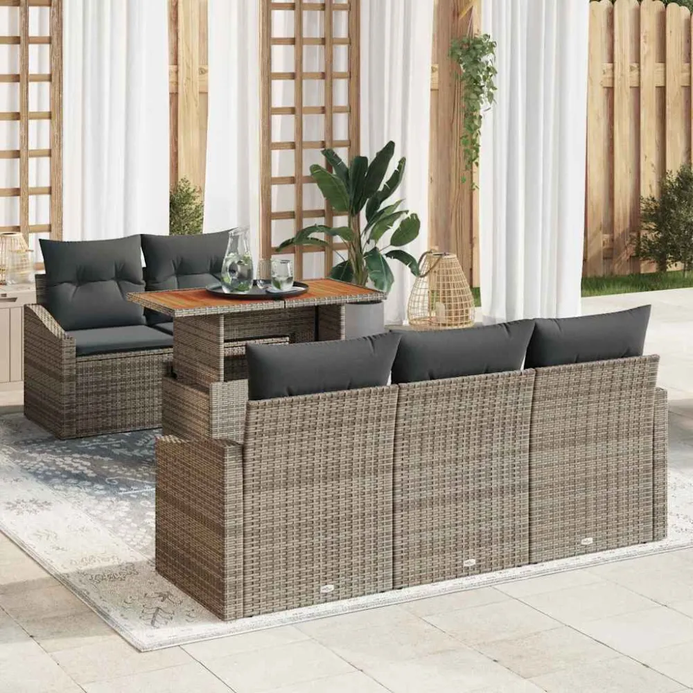 Tuin Eetset met kussen 6 pcs Grijs en Bruin vidaXL