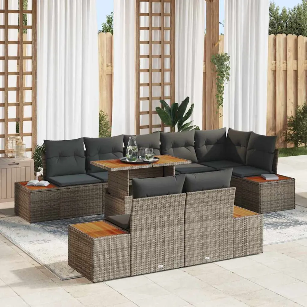 Tuin Eetset met kussen 9 pcs Grijs en Bruin vidaXL