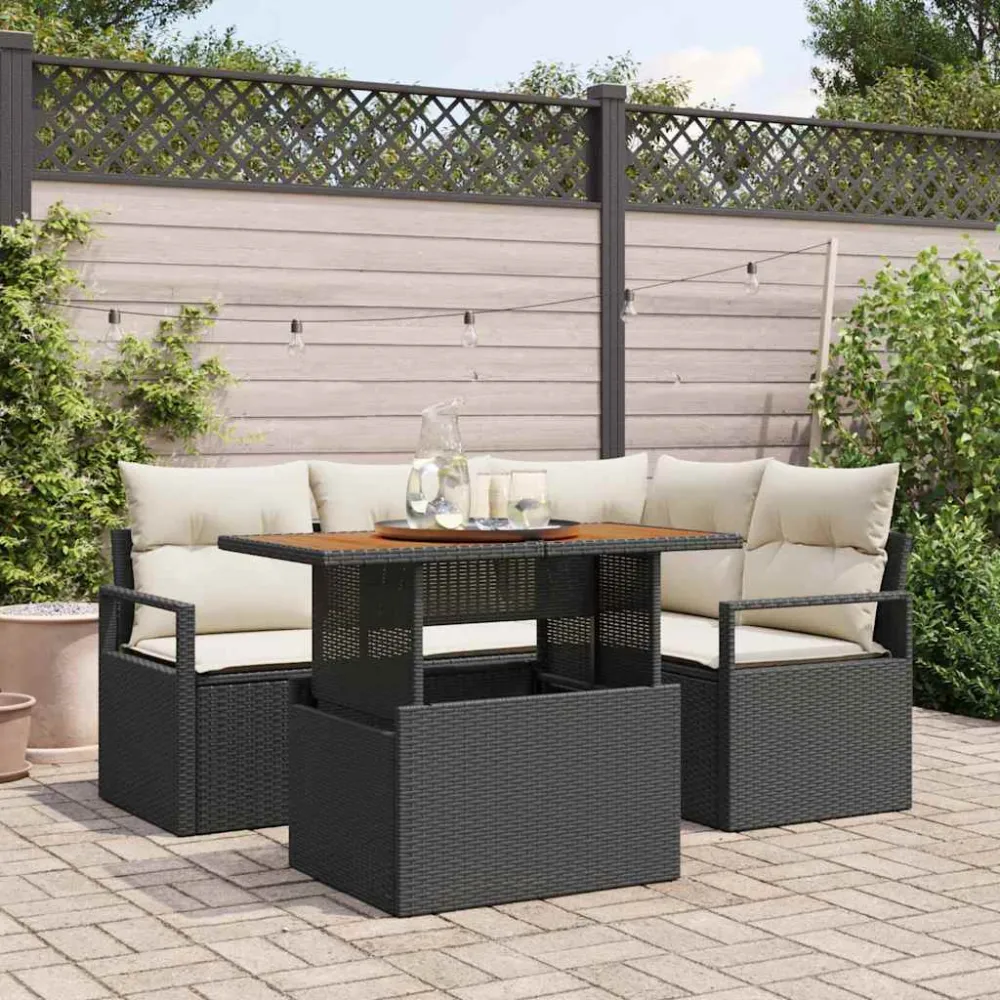 Tuin Eetset met kussen 5 pcs Zwart en Crème vidaXL