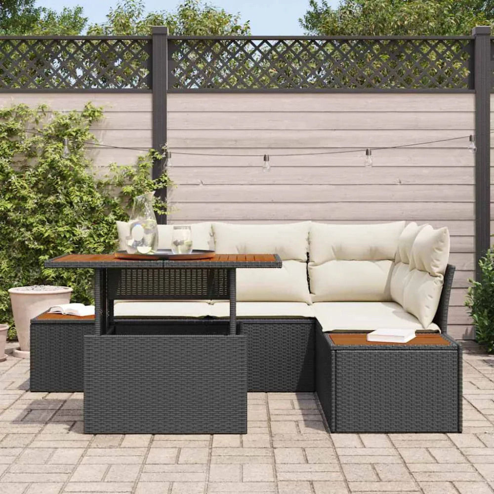 Tuin Eetset met kussen 5 pcs Zwart en Beige vidaXL