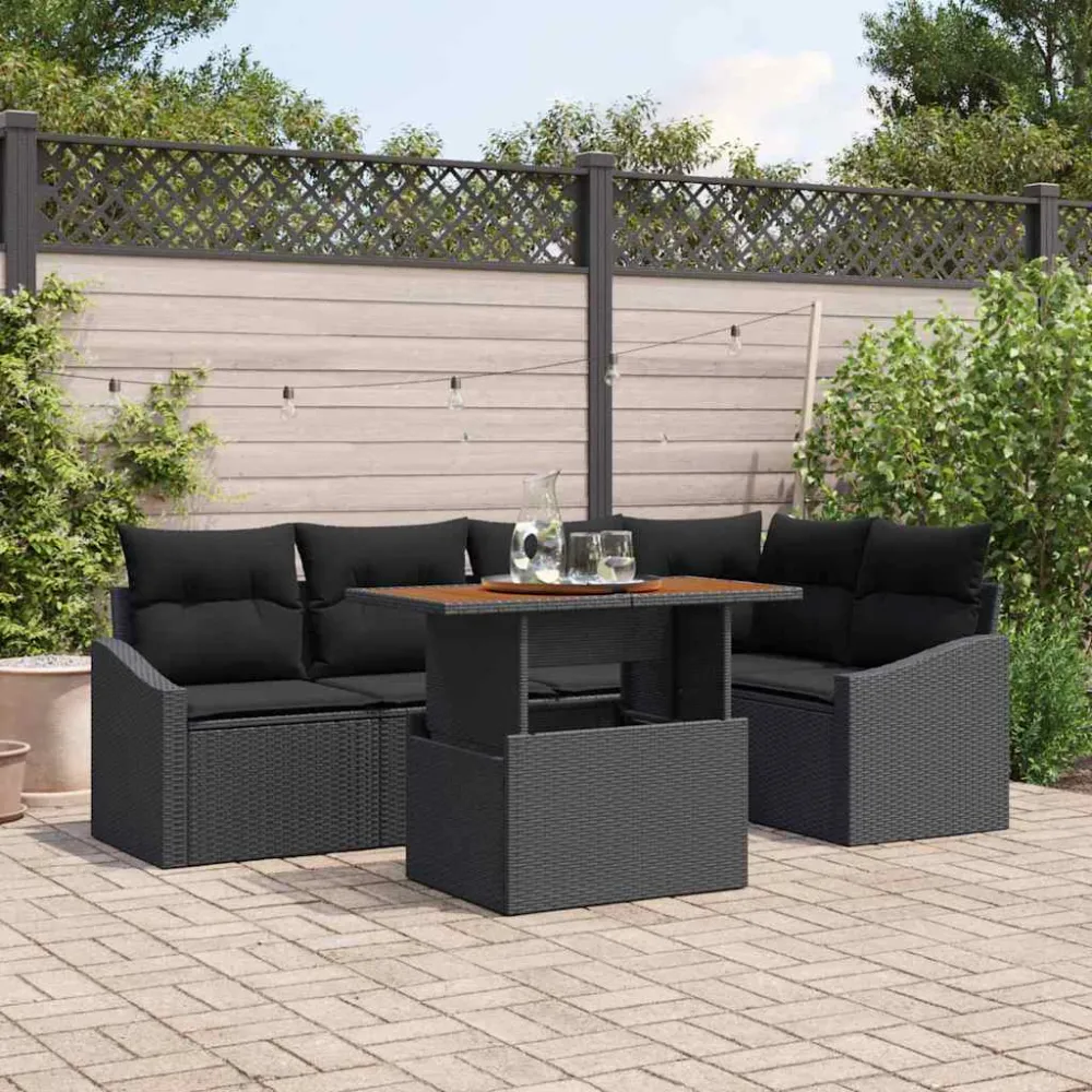 Tuin Eetset met kussen 6 pcs Zwart en Bruin vidaXL