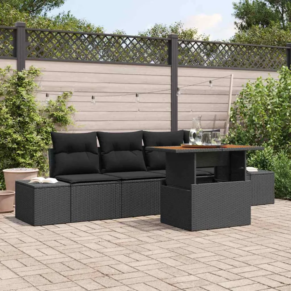 Tuin Eetset met kussen 5 pcs Zwart en Bruin vidaXL
