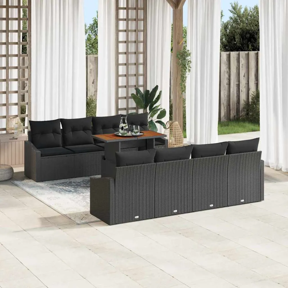 Tuin Eetset met kussen 9 pcs Zwart en Bruin vidaXL