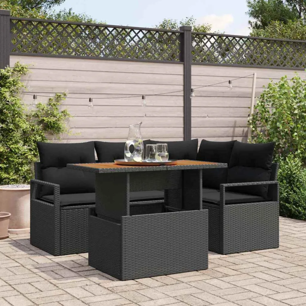 Tuin Eetset met kussen 5 pcs Zwart en Bruin vidaXL