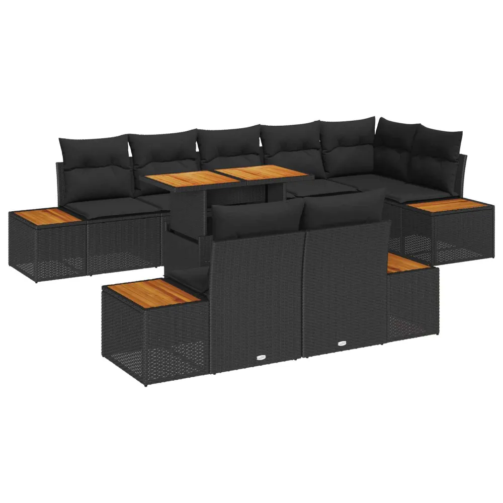 Tuin Eetset met kussen 9 pcs Zwart en Bruin vidaXL