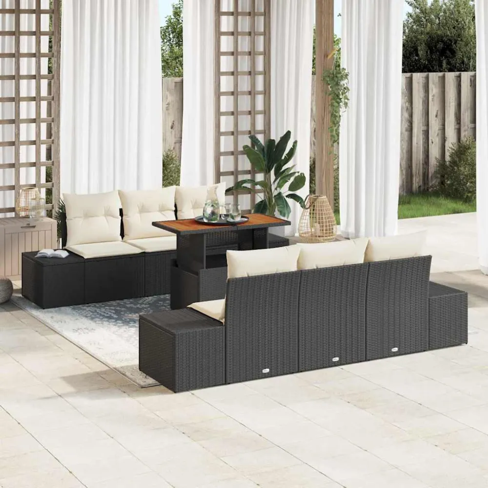 Tuin Eetset met kussen 7 pcs Zwart en Crème vidaXL