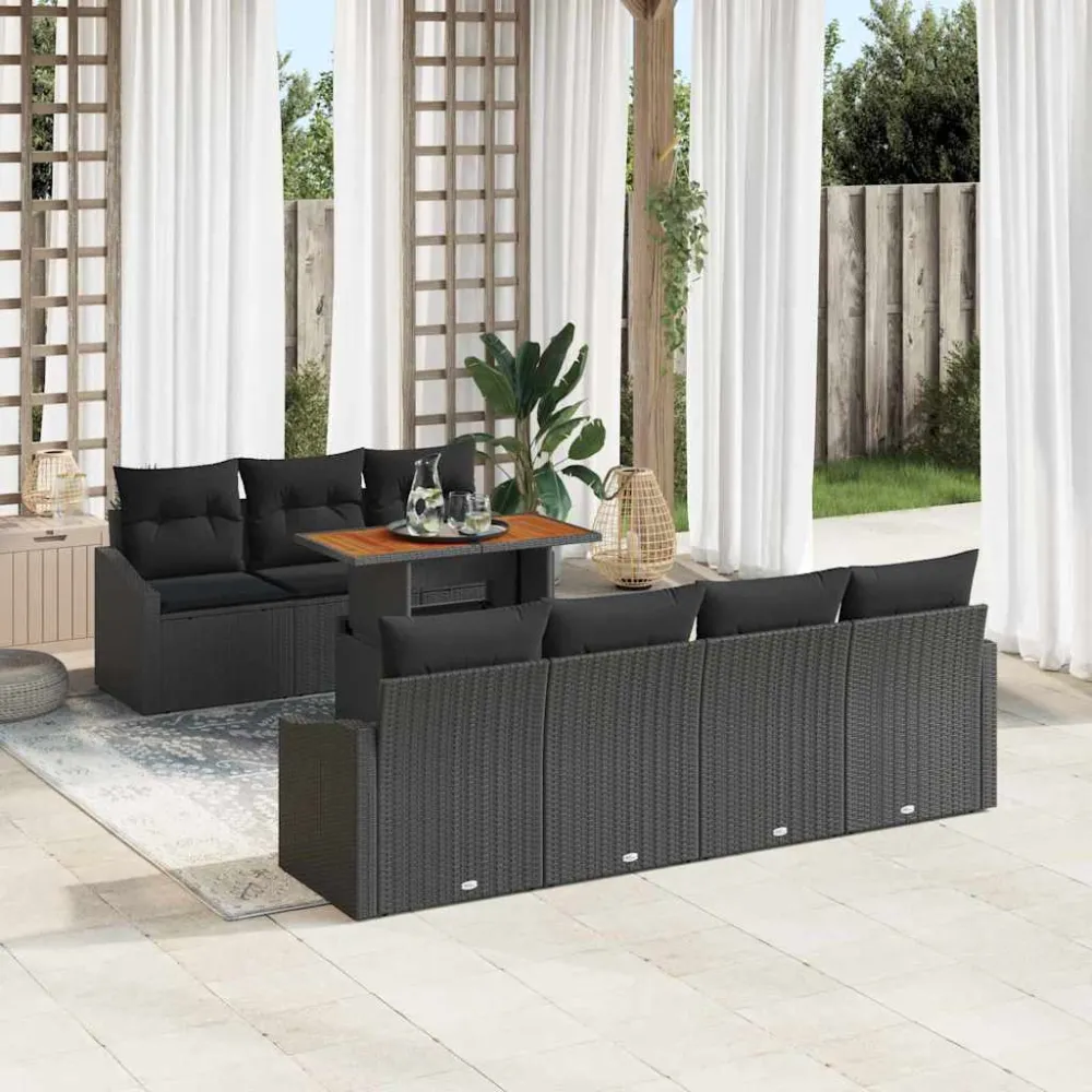 Tuin Eetset met kussen 8 pcs Zwart en Bruin vidaXL